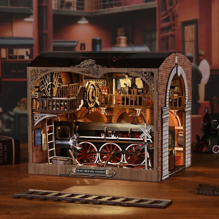 Puzzle en Bois 3D - Station de Réparation de Train
