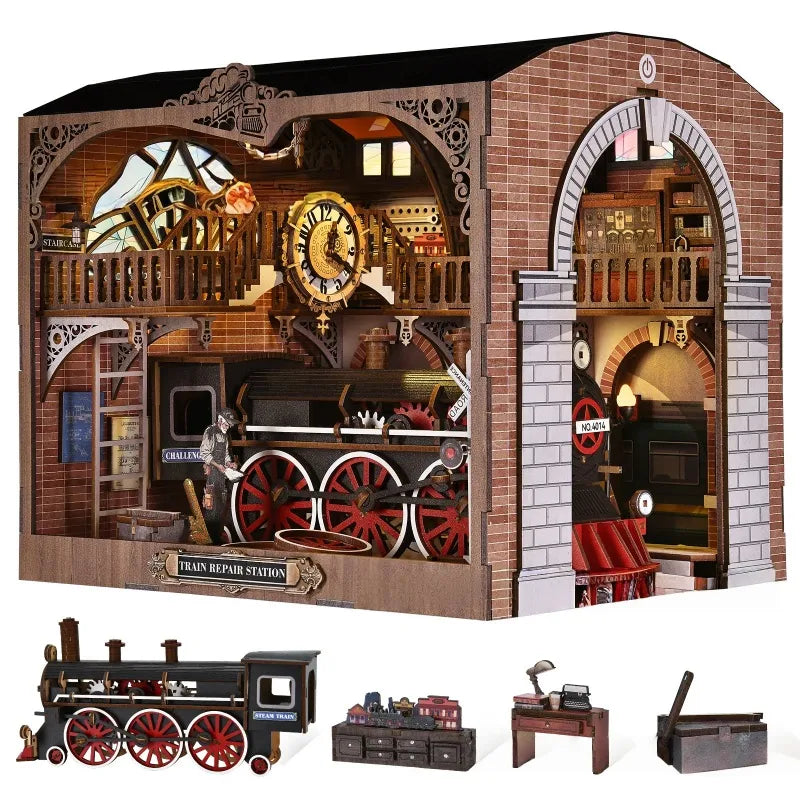 Puzzle en Bois 3D - Station de Réparation de Train