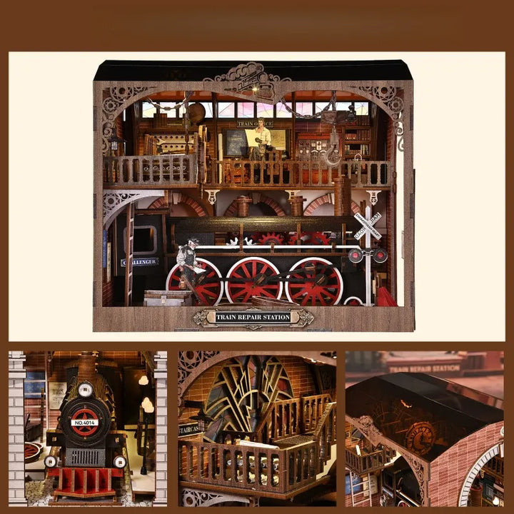 Puzzle en Bois 3D - Station de Réparation de Train