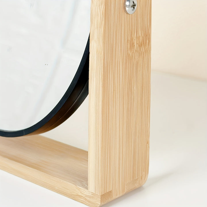 Miroir cosmétique pivotant Miravelle avec agrandissement | Cadre en bois et verre | 21×18×5 cm | Utilisable des deux côtés | Compact et élégant