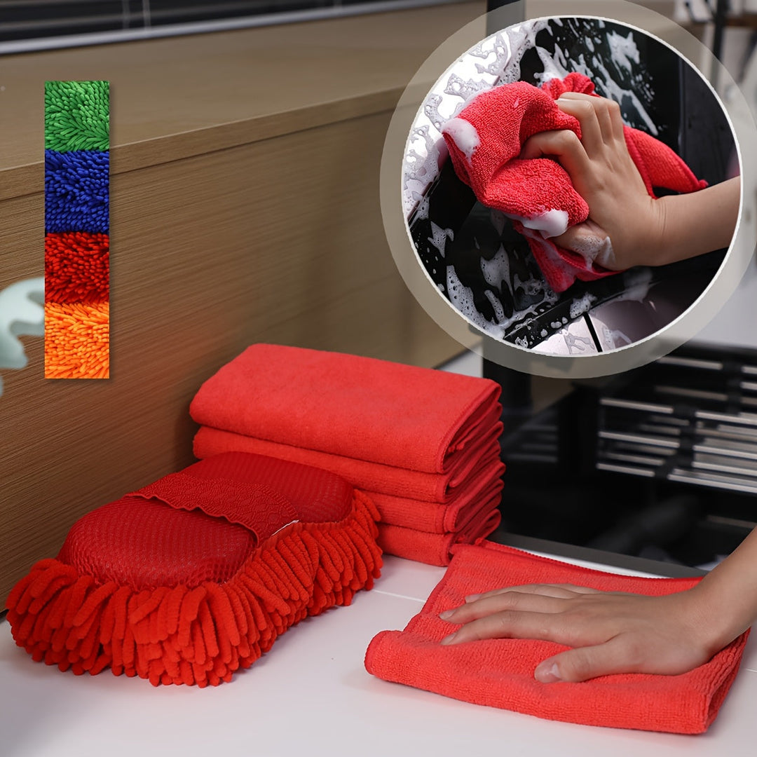GlanzWerk Kit de nettoyage auto 6 pièces | Microfibre & Chenille | Sans rayures & Super absorbant | Pour voiture & maison