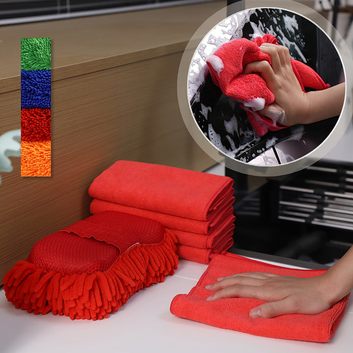 GlanzWerk Kit de nettoyage auto 6 pièces | Microfibre & Chenille | Sans rayures & Super absorbant | Pour voiture & maison