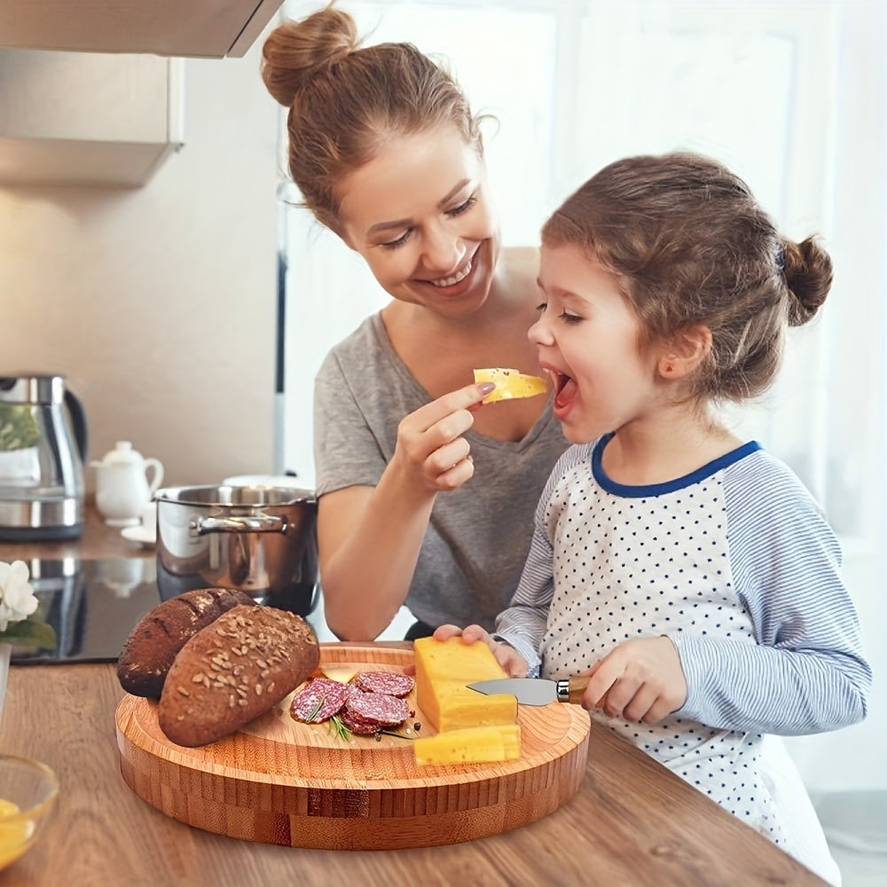 Plateau à fromage Bambucina Runde en bambou | Avec tiroir extensible & 4 couteaux à fromage | Durable & Élégant