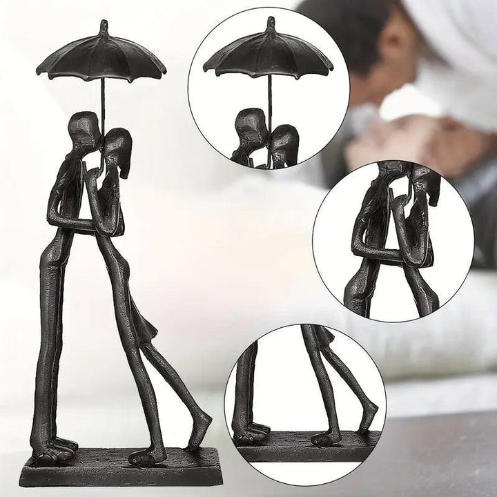 Figurine décorative Oiseaux d'amour avec parapluie | Métal noir | Accessoire de décoration romantique
