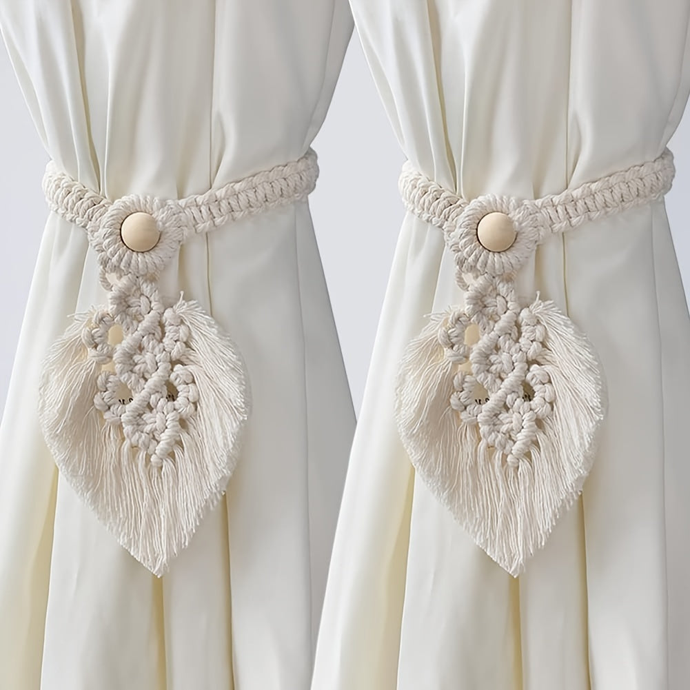 Support de rideau Boho KNOTANA | Set de 2 | Tissé à la main en 100 % coton | 45 cm | Style macramé