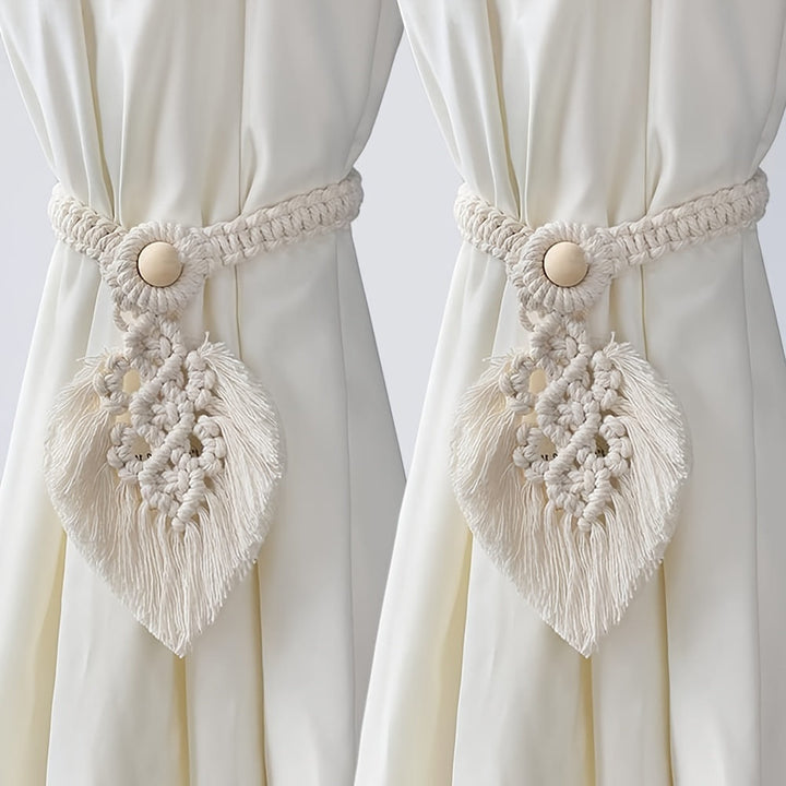 Support de rideau Boho KNOTANA | Set de 2 | Tissé à la main en 100 % coton | 45 cm | Style macramé