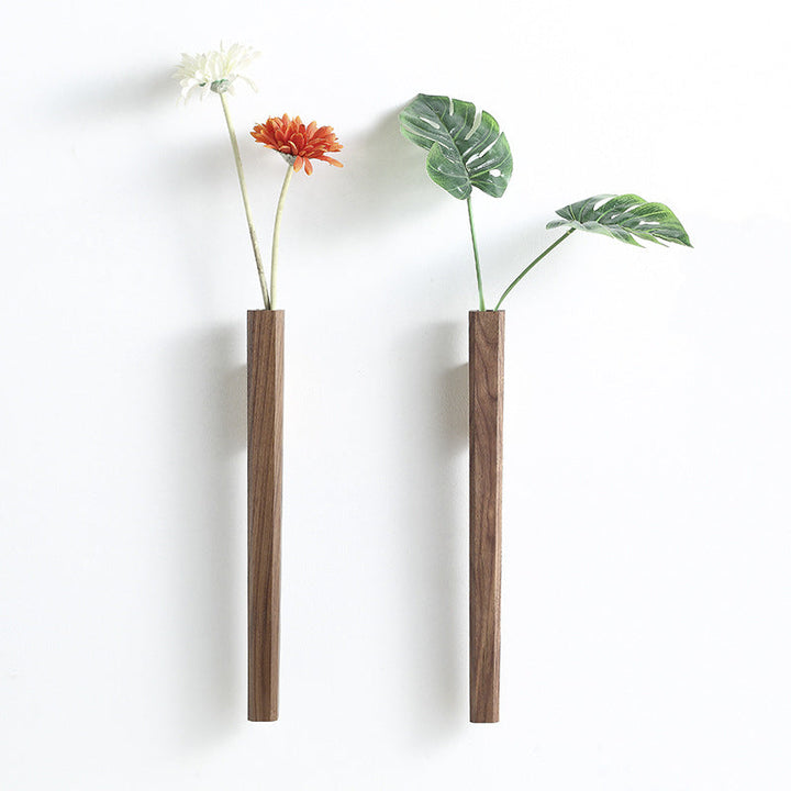 Trio de Vases Muraux Floravell | Bois Massif Noyer ou Hêtre | Ensemble de 2 Vases en Verre | 15×10 cm | Accent Naturel pour la Maison