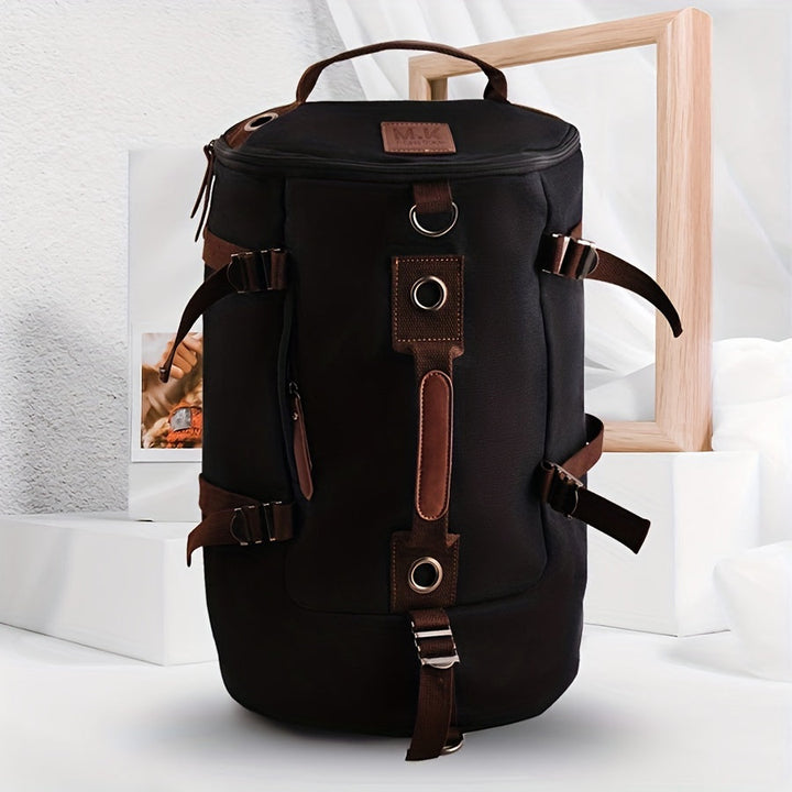 Trekavor Sac à dos pour hommes en toile | Avec détails en cuir | Grand espace de rangement & poches zippées | Bretelles réglables