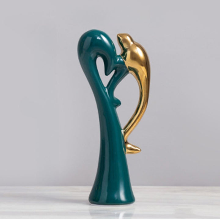 GoldGefieder | Oiseaux d'amour en céramique | Figurine décorative luxueuse | Socle vert émeraude