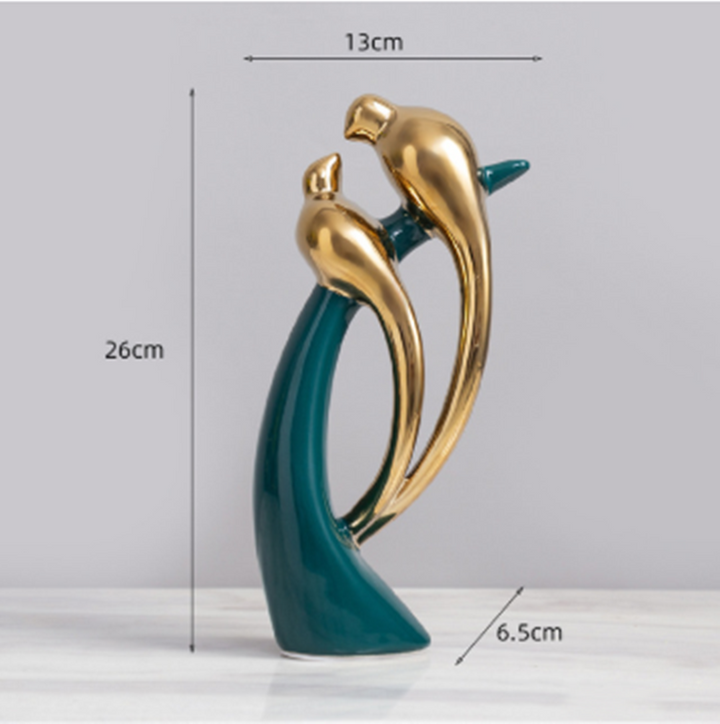 GoldGefieder | Oiseaux d'amour en céramique | Figurine décorative luxueuse | Socle vert émeraude