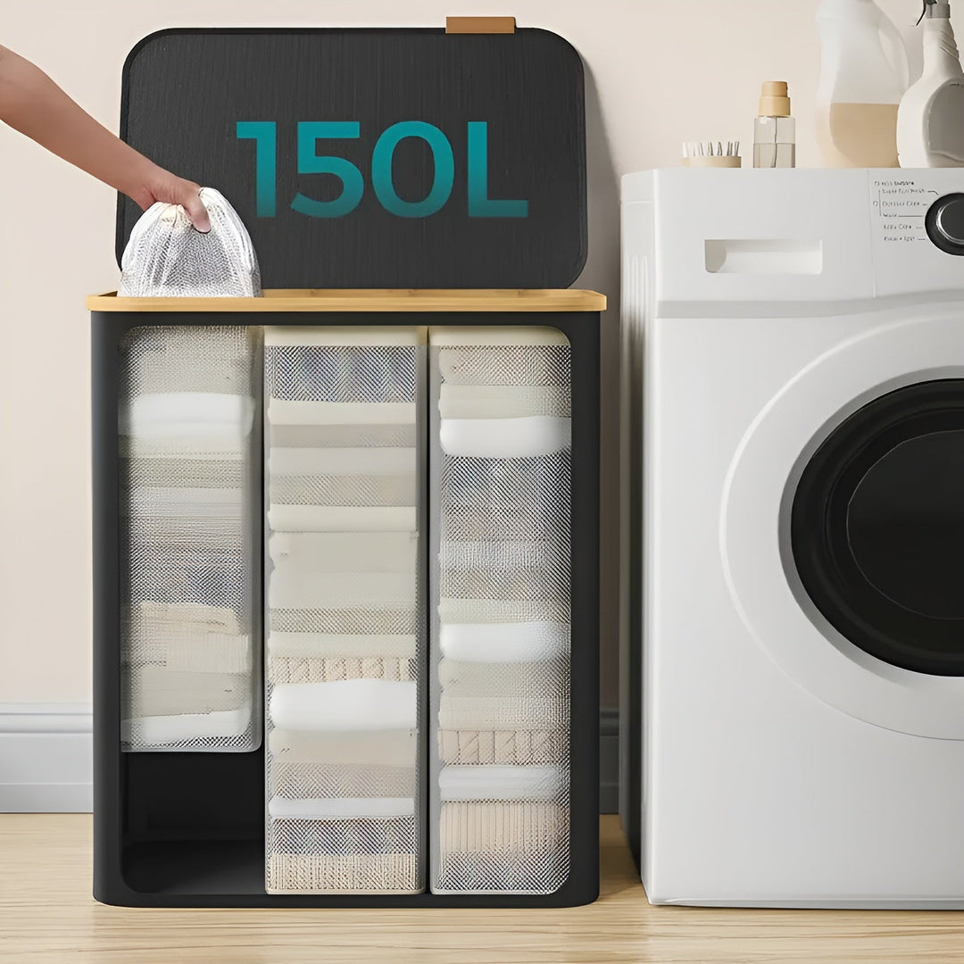 Sortiva Panier à linge 150L | Système 3 Compartiments | Robuste & Amovible | 60x40x70 cm