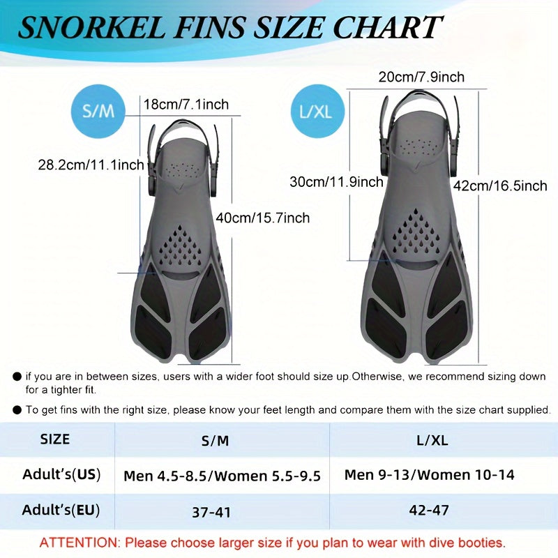 Palmes de snorkeling SeaVana Glide | Ajustables & Courtes | Talon Ouvert | Pour Voyage & Loisirs | Unisexe