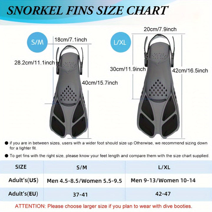 Palmes de snorkeling SeaVana Glide | Ajustables & Courtes | Talon Ouvert | Pour Voyage & Loisirs | Unisexe