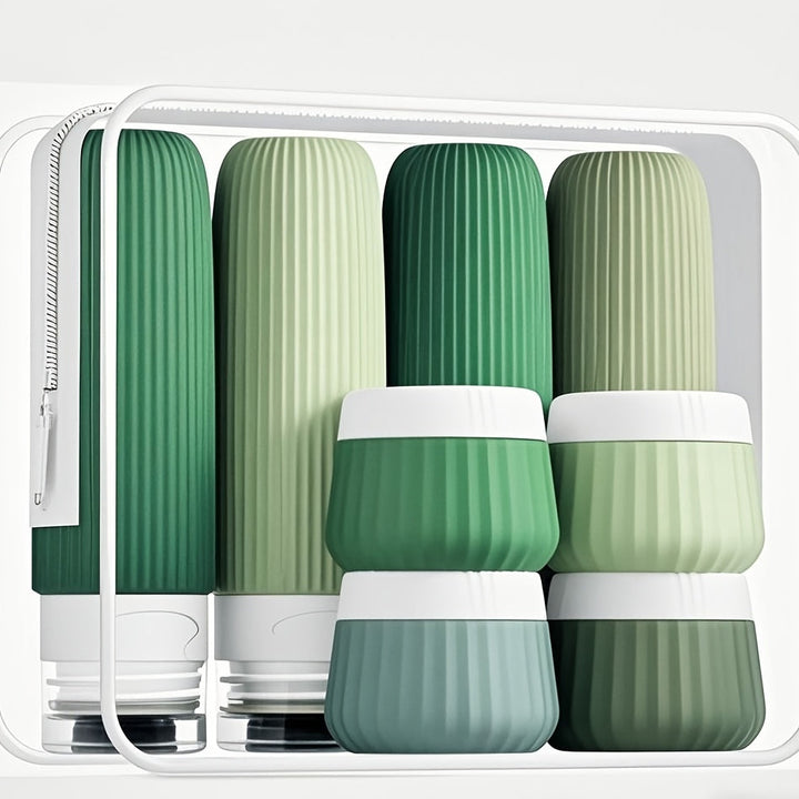 Set de bouteilles de voyage Travilo | Étanche & approuvé par la TSA | Avec trousse transparente et flexible | Silicone