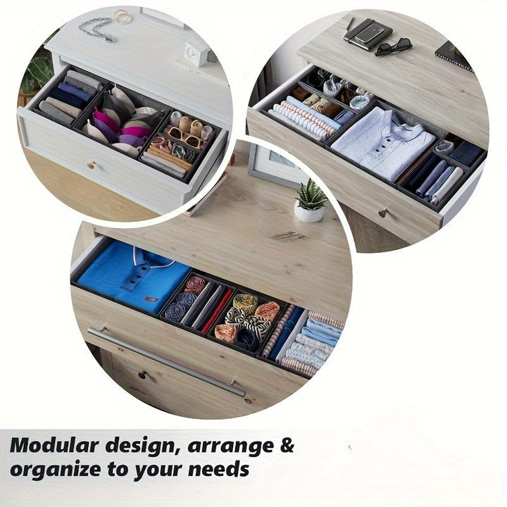 KidyTidy Ensemble de 12 Organisateurs de Tiroirs pour Chambre d'Enfant | Respirant & Pliable | Tissu Non-Tissé | Gris Clair avec Blanc