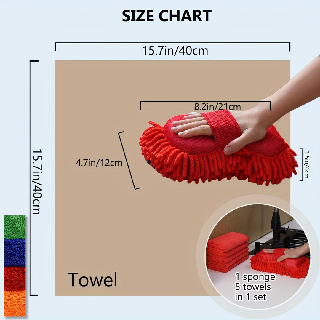 GlanzWerk Kit de nettoyage auto 6 pièces | Microfibre & Chenille | Sans rayures & Super absorbant | Pour voiture & maison
