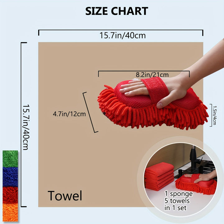 GlanzWerk Kit de nettoyage auto 6 pièces | Microfibre & Chenille | Sans rayures & Super absorbant | Pour voiture & maison