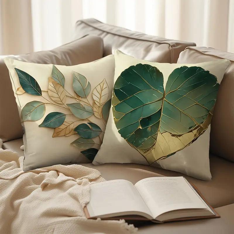 Housses de coussin 4 pièces | Design vintage feuilles | 45x45 cm | Polyester doux