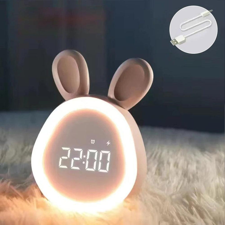 LumiHoppel Réveil Enfant | Veilleuse LED | Économique & Design de Lapin Mignon | Blanc/Rose | 8,8 x 7,3 x 11,2 cm