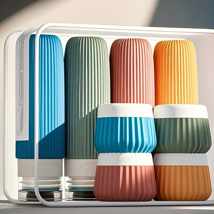 Set de bouteilles de voyage Travilo | Étanche & approuvé par la TSA | Avec trousse transparente et flexible | Silicone