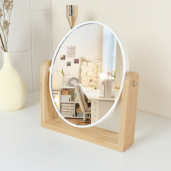 Miroir cosmétique pivotant Miravelle avec agrandissement | Cadre en bois et verre | 21×18×5 cm | Utilisable des deux côtés | Compact et élégant