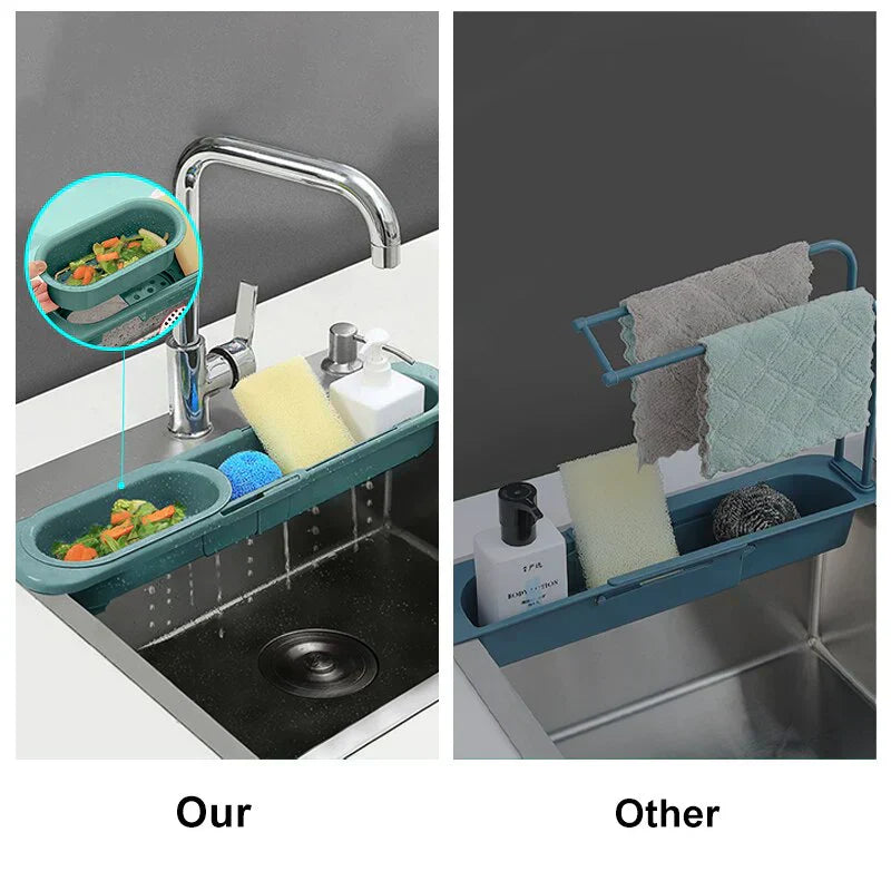 Orgnivo Organisateur de Lavabo Réglable | Fonction Télescopique | Pour Éponges & Chiffons | Aéré & Hygiénique