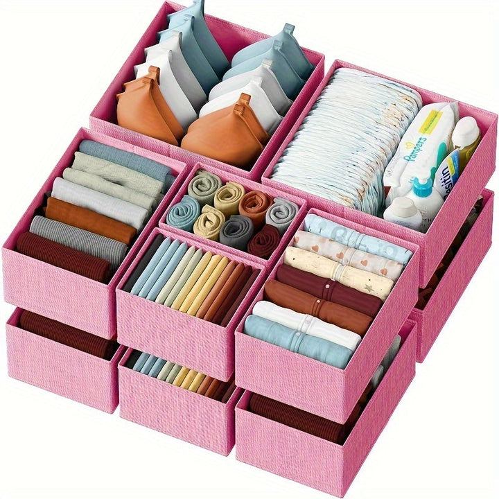 KidyTidy Ensemble de 12 Organisateurs de Tiroirs pour Chambre d'Enfant | Respirant & Pliable | Tissu Non-Tissé | Gris Clair avec Blanc