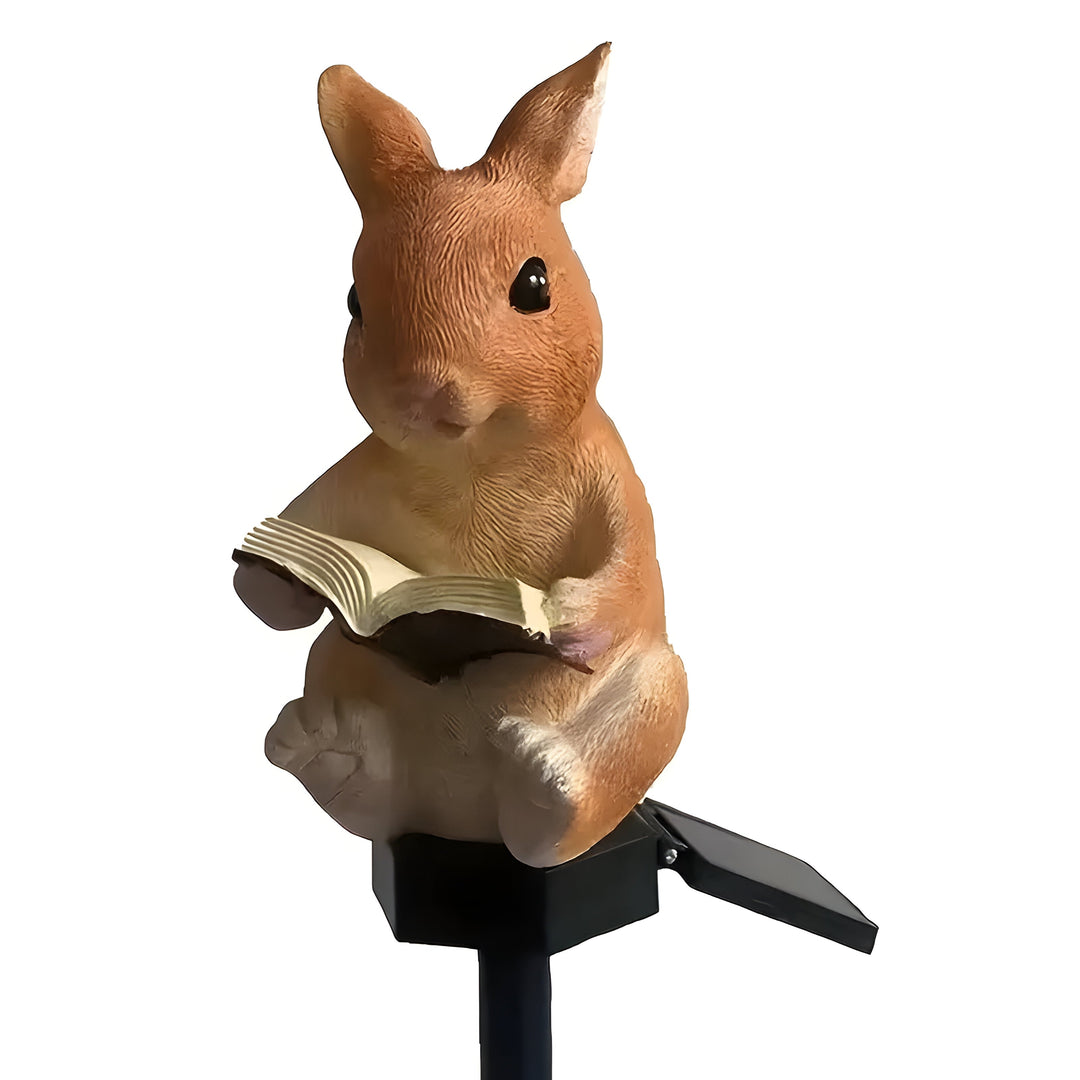 Fabelux Lampe de jardin solaire Lapin | Lapin décoratif lecteur avec LED | Résistant aux intempéries & capteur crépusculaire | Résine synthétique