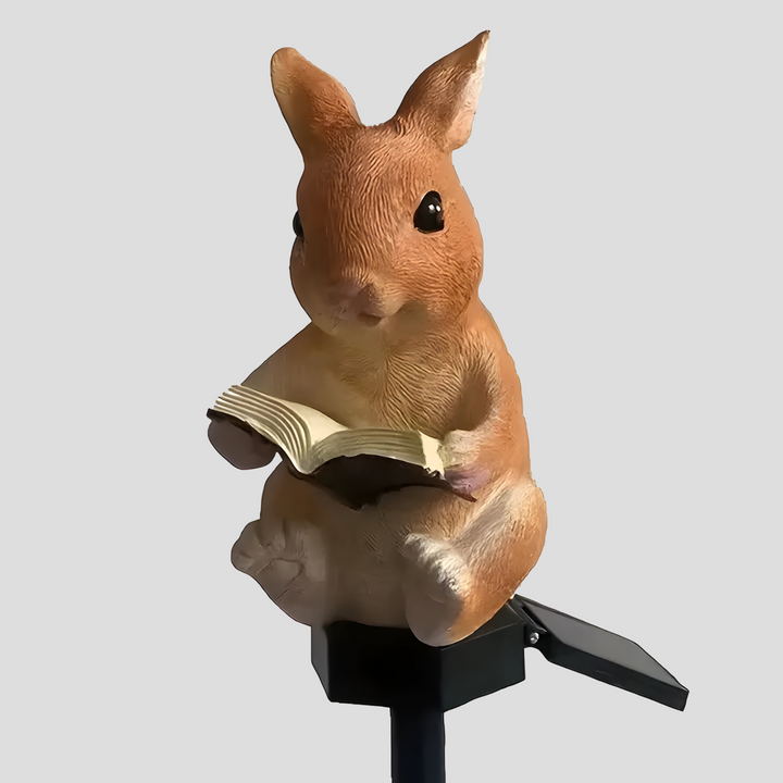 Fabelux Lampe de jardin solaire Lapin | Lapin décoratif lecteur avec LED | Résistant aux intempéries & capteur crépusculaire | Résine synthétique