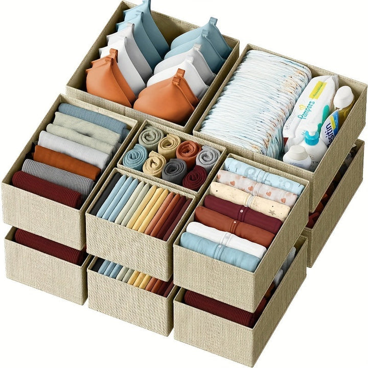 KidyTidy Ensemble de 12 Organisateurs de Tiroirs pour Chambre d'Enfant | Respirant & Pliable | Tissu Non-Tissé | Gris Clair avec Blanc