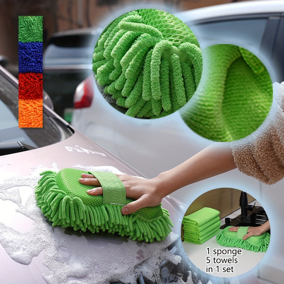 GlanzWerk Kit de nettoyage auto 6 pièces | Microfibre & Chenille | Sans rayures & Super absorbant | Pour voiture & maison