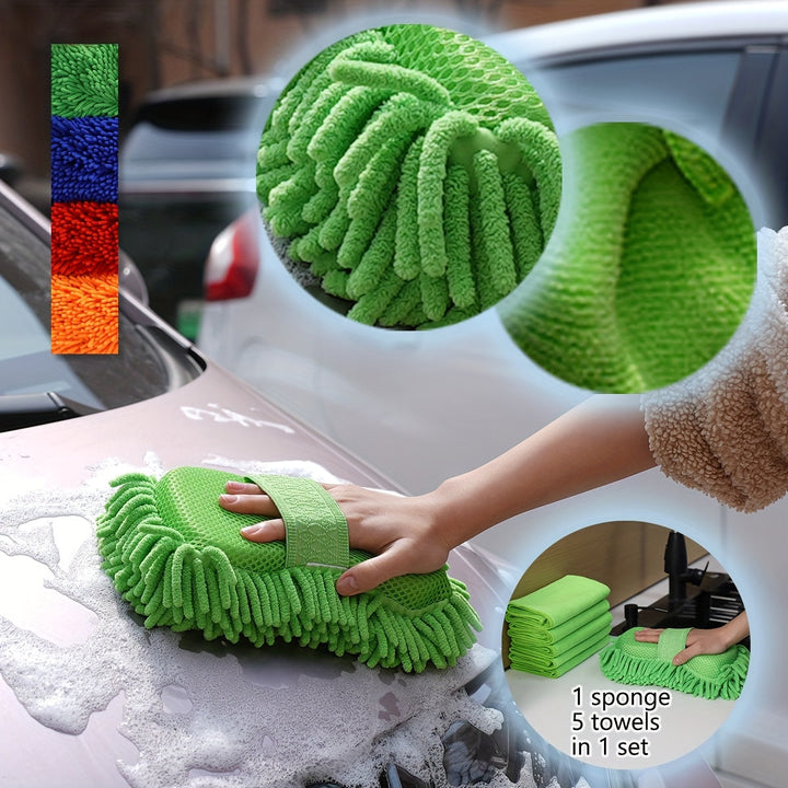 GlanzWerk Kit de nettoyage auto 6 pièces | Microfibre & Chenille | Sans rayures & Super absorbant | Pour voiture & maison