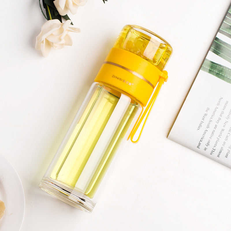 ThermoLeaf Bouteille de Thé en Verre à Double Paroi | 400–450 ml | Avec Filtre en Acier Inoxydable & Poignée de Transport | Étanche & Résistant à la Chaleur