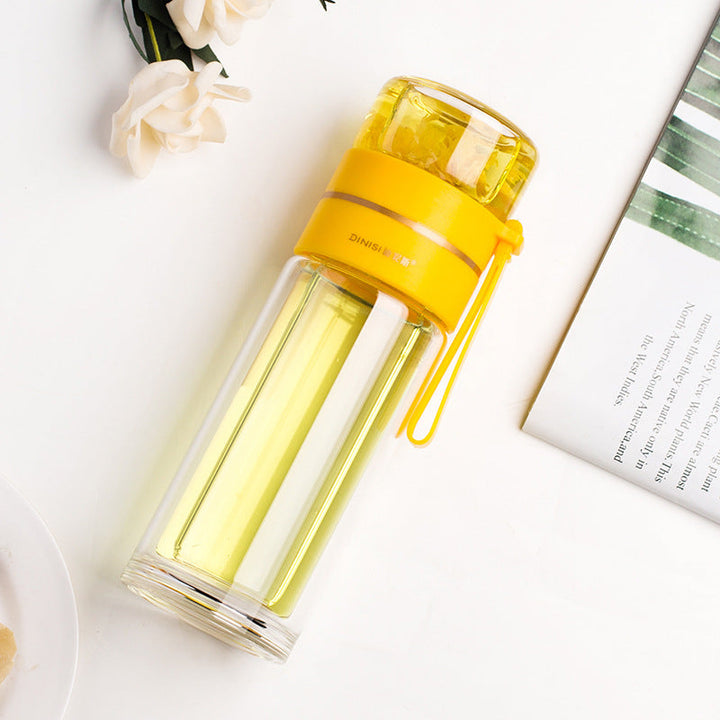 ThermoLeaf Bouteille de Thé en Verre à Double Paroi | 400–450 ml | Avec Filtre en Acier Inoxydable & Poignée de Transport | Étanche & Résistant à la Chaleur