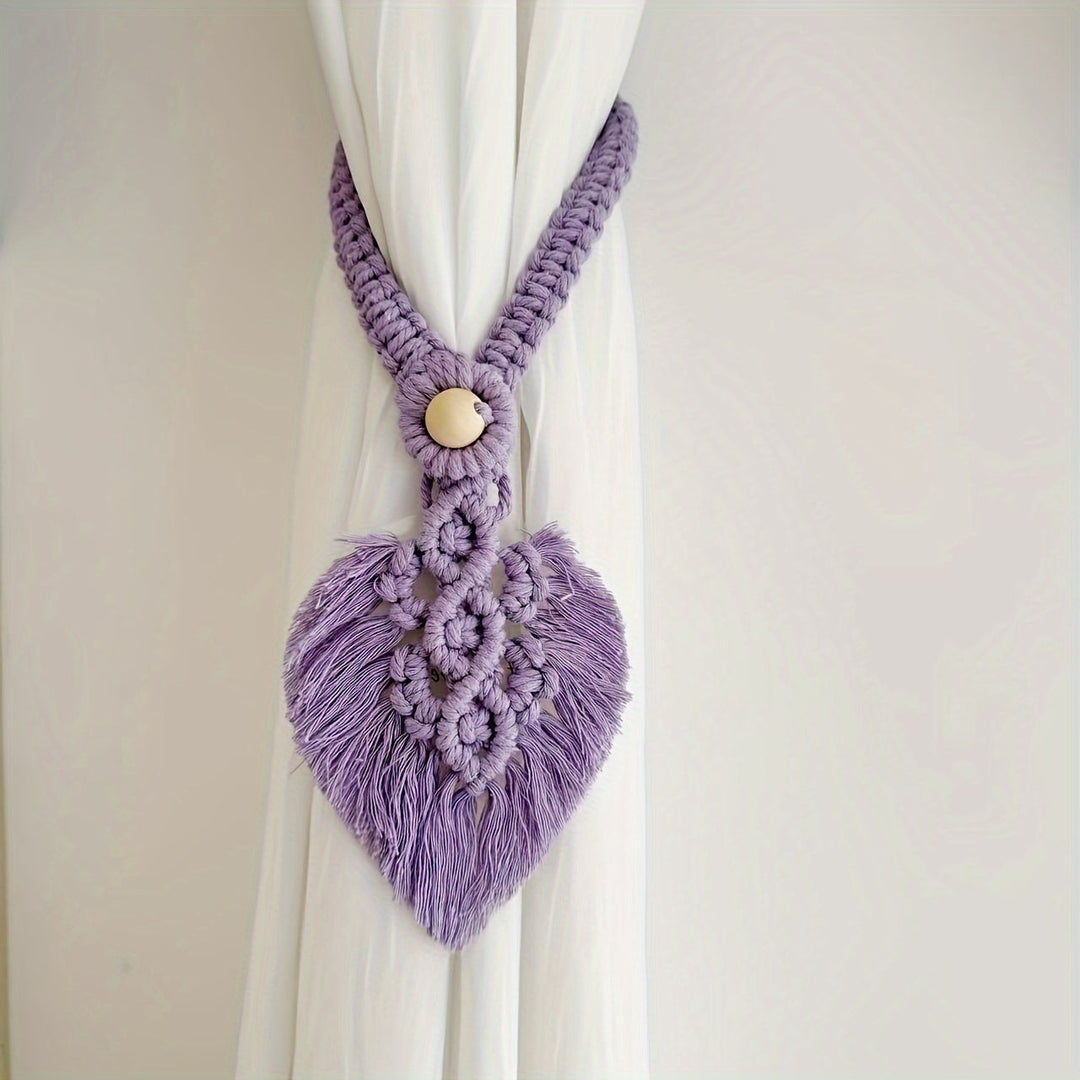 Support de rideau Boho KNOTANA | Set de 2 | Tissé à la main en 100 % coton | 45 cm | Style macramé