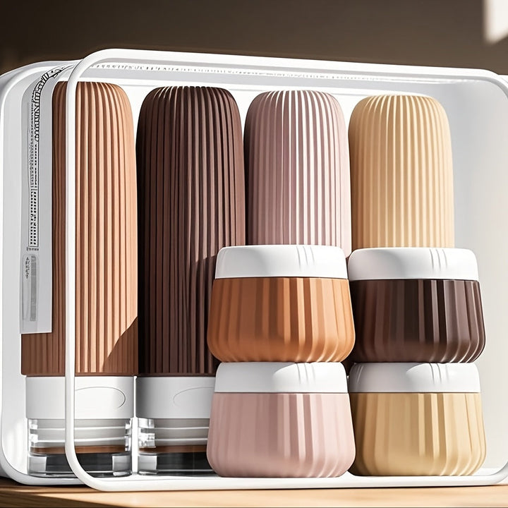 Set de bouteilles de voyage Travilo | Étanche & approuvé par la TSA | Avec trousse transparente et flexible | Silicone