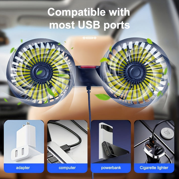 Ventilateur double AirTrek Duo | Pivotant à 360° | Ultra-silencieux & Compact | Ventilateur USB pour voiture avec 5 pales