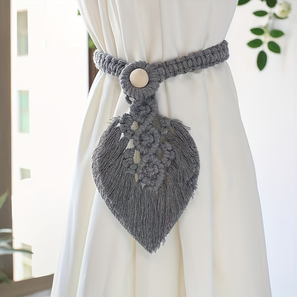 Support de rideau Boho KNOTANA | Set de 2 | Tissé à la main en 100 % coton | 45 cm | Style macramé
