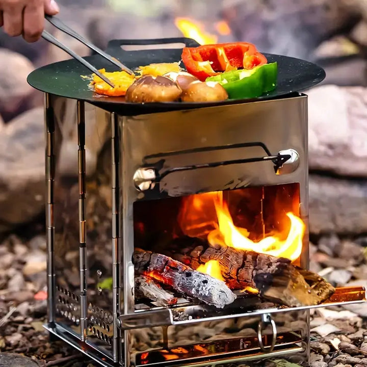 FeuerPfad | Poêle en bois pliable | Acier inoxydable | Léger et portable pour les aventures en plein air