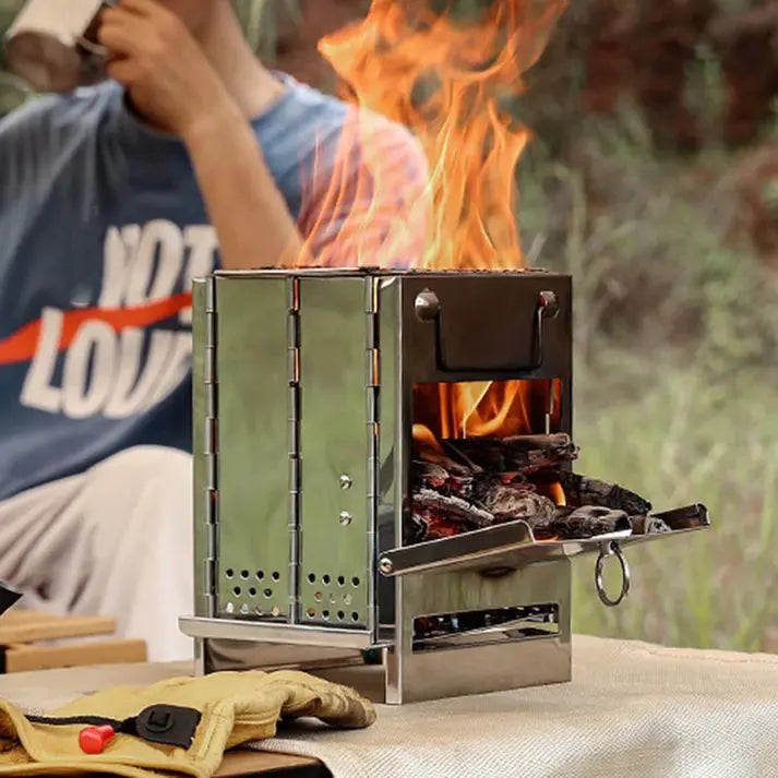 FeuerPfad | Poêle en bois pliable | Acier inoxydable | Léger et portable pour les aventures en plein air