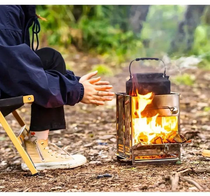 FeuerPfad | Poêle en bois pliable | Acier inoxydable | Léger et portable pour les aventures en plein air