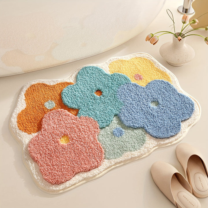 Tapis de bain Velvaflor motif floral | Extra doux et antidérapant | 45x70 cm | 2 cm d'épaisseur