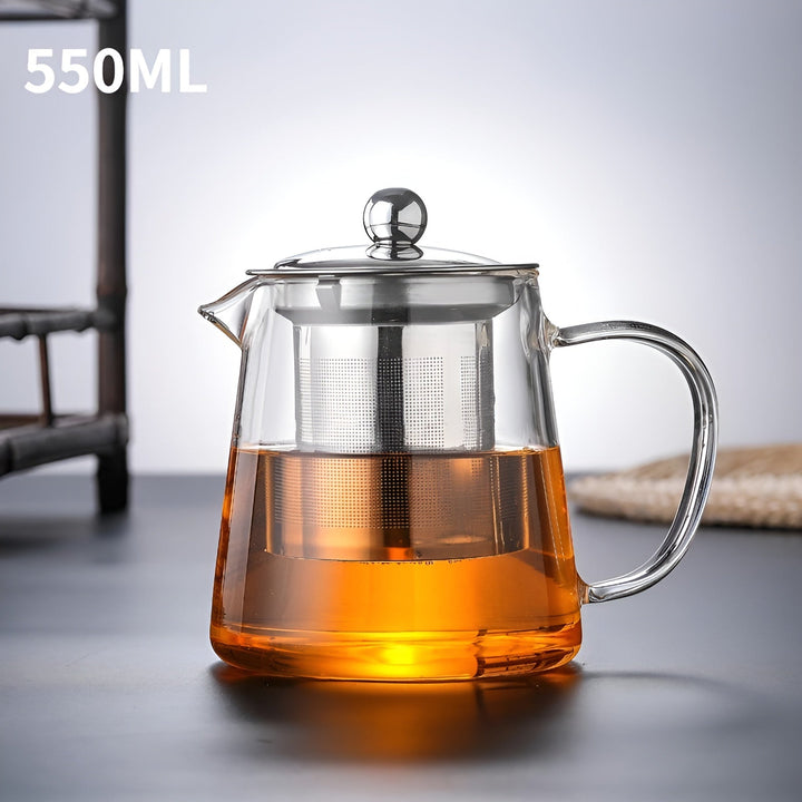 Théière Claritéa | Verre borosilicate | Avec filtre en acier inoxydable et couvercle en bois | Résistante à la chaleur et lavable au lave-vaisselle