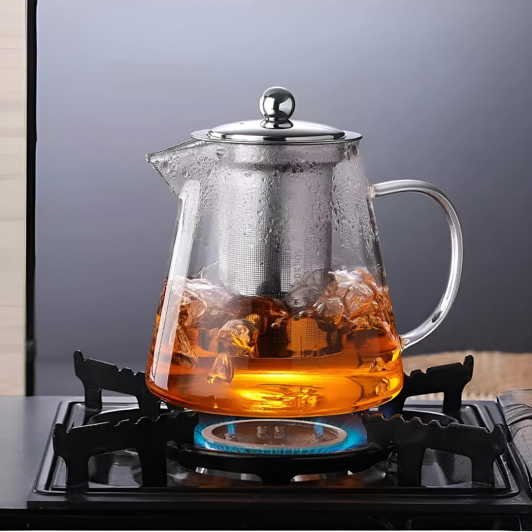 Théière Claritéa | Verre borosilicate | Avec filtre en acier inoxydable et couvercle en bois | Résistante à la chaleur et lavable au lave-vaisselle