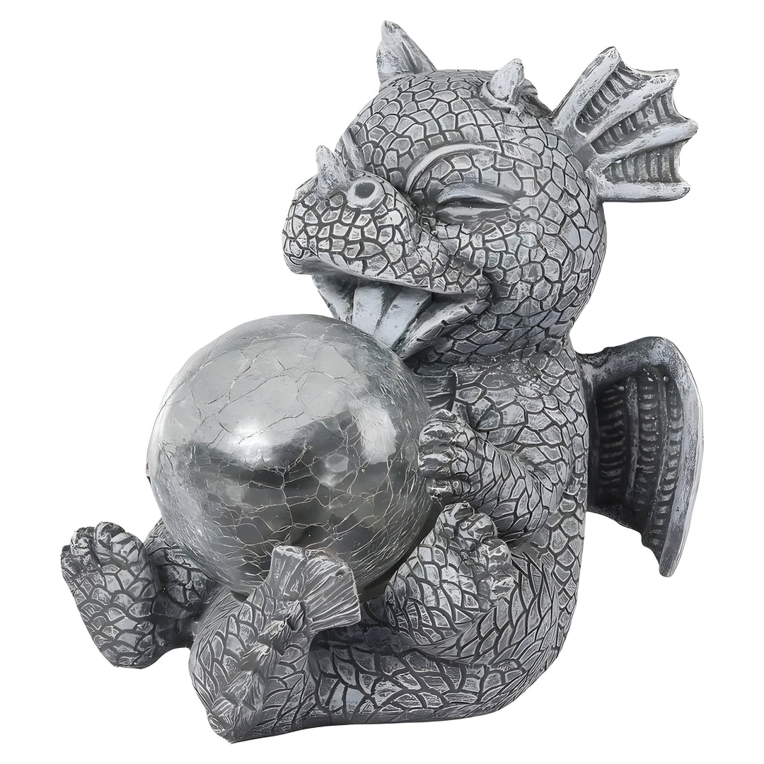 Lampe de Table Mytherion Dragon | Lumière LED Fantaisie | Sculpture Detaillée & Fait Main | Résine Grise