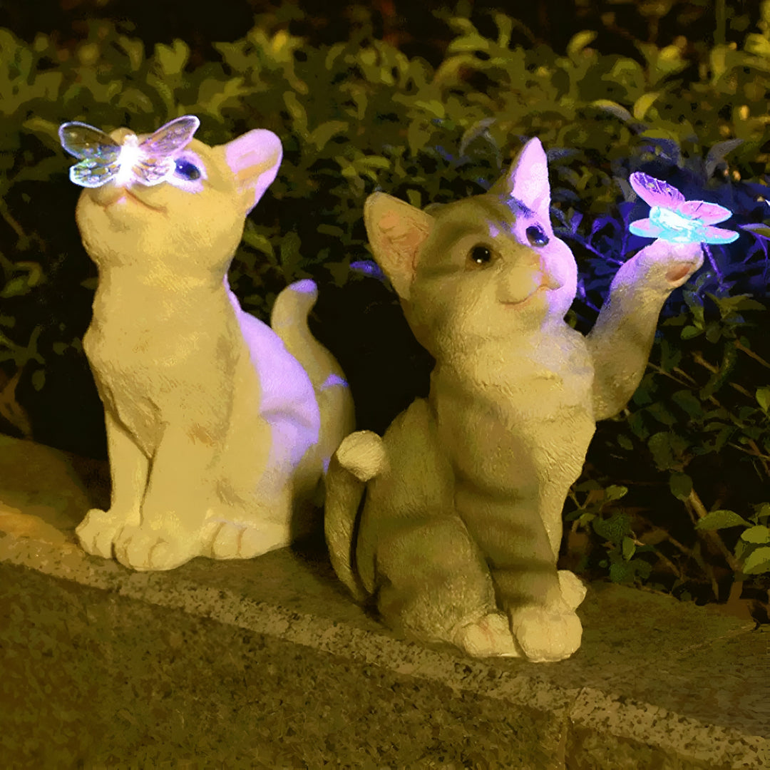 Lumiva Lampe Solaire Suspendue Chat | Lampe de Jardin LED | Résistante aux Intempéries & Capteur de Crépuscule | Résine
