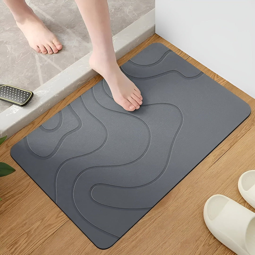 StoneDry Tapis de Bain | Pierre de Diatomée | Antidérapant & Absorbant | Gris 40×60 cm