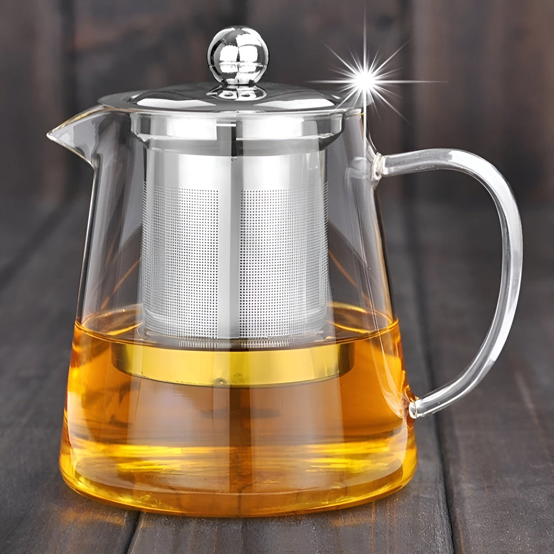 Théière Claritéa | Verre borosilicate | Avec filtre en acier inoxydable et couvercle en bois | Résistante à la chaleur et lavable au lave-vaisselle