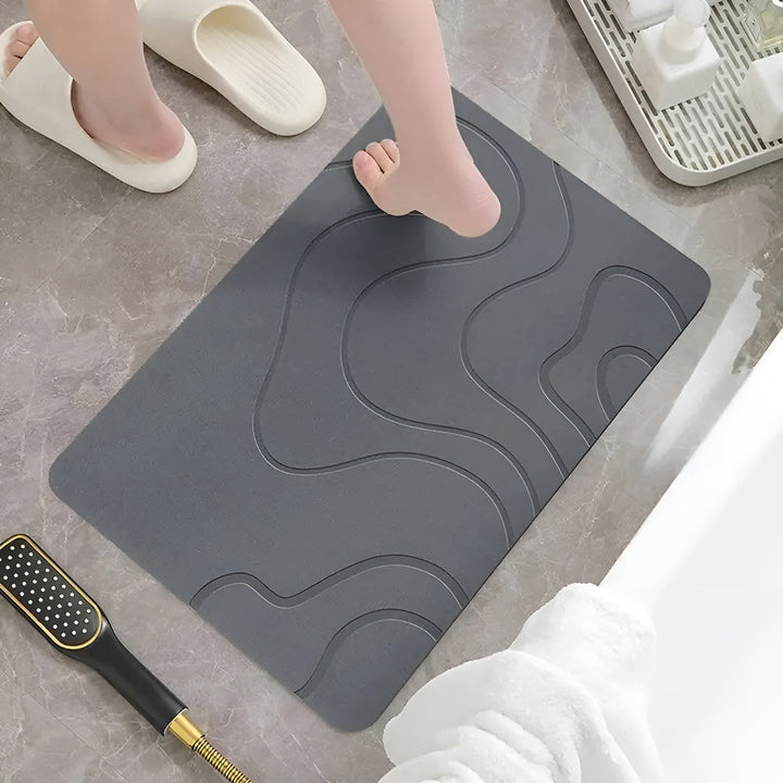 StoneDry Tapis de Bain | Pierre de Diatomée | Antidérapant & Absorbant | Gris 40×60 cm