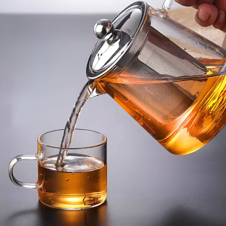 Théière Claritéa | Verre borosilicate | Avec filtre en acier inoxydable et couvercle en bois | Résistante à la chaleur et lavable au lave-vaisselle